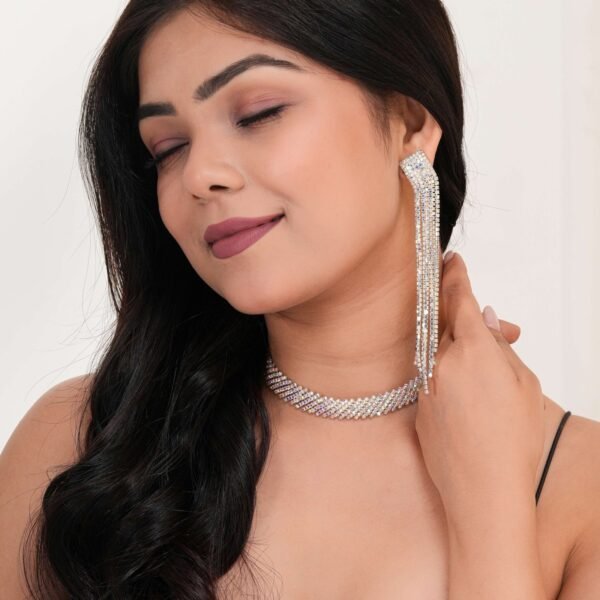 Women's Indo-Western Drop Dangles Earring With Necklace For Women Fashion Jewellery for women Artificial Earrings and Necklace For women (Silver)