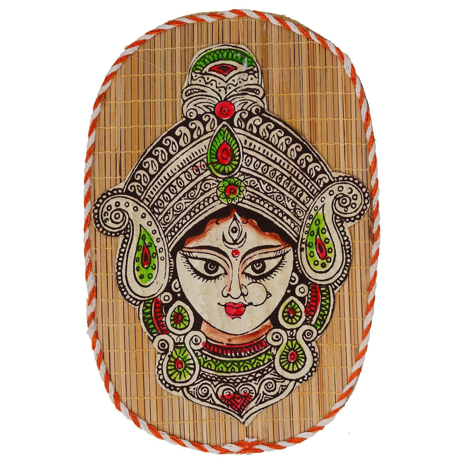 Oval Shaped Design Bamboo Hand Crafted Wall Hangings Durga Ji For Home D?cor | Bamboo Art For Wall Decor - Image 4